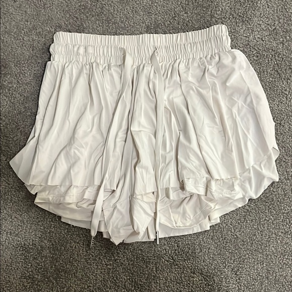 Pants - White Athletic Shorts with Elastic Waistband and Lightweight Fabric